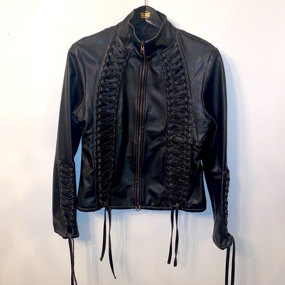 Distressed Faux Leather Rocker Jacket *worn once!*